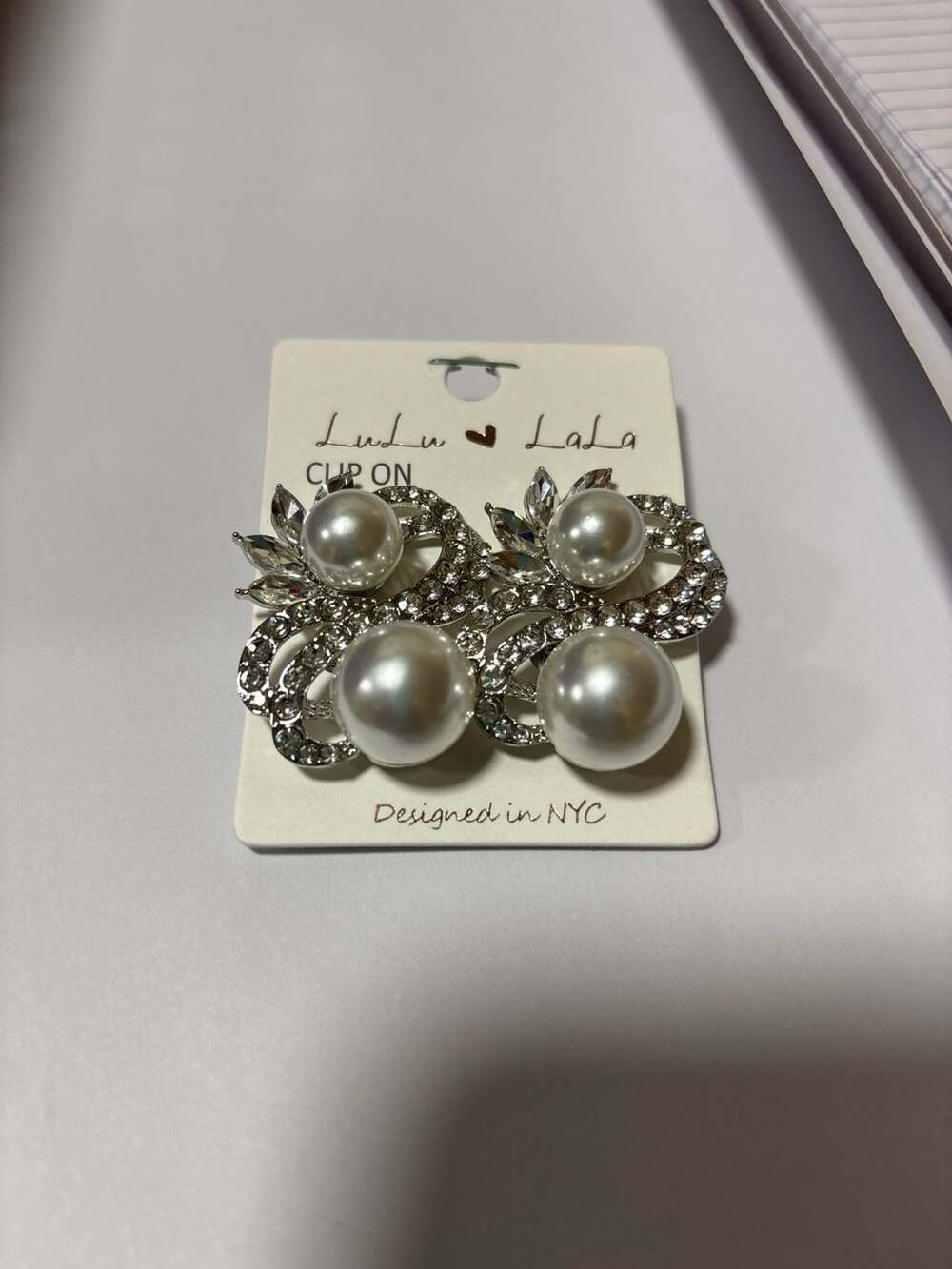 LuLu LaLa Silver-Tone Faux Pearl and Rhinestone Floral Clip-On Earrings